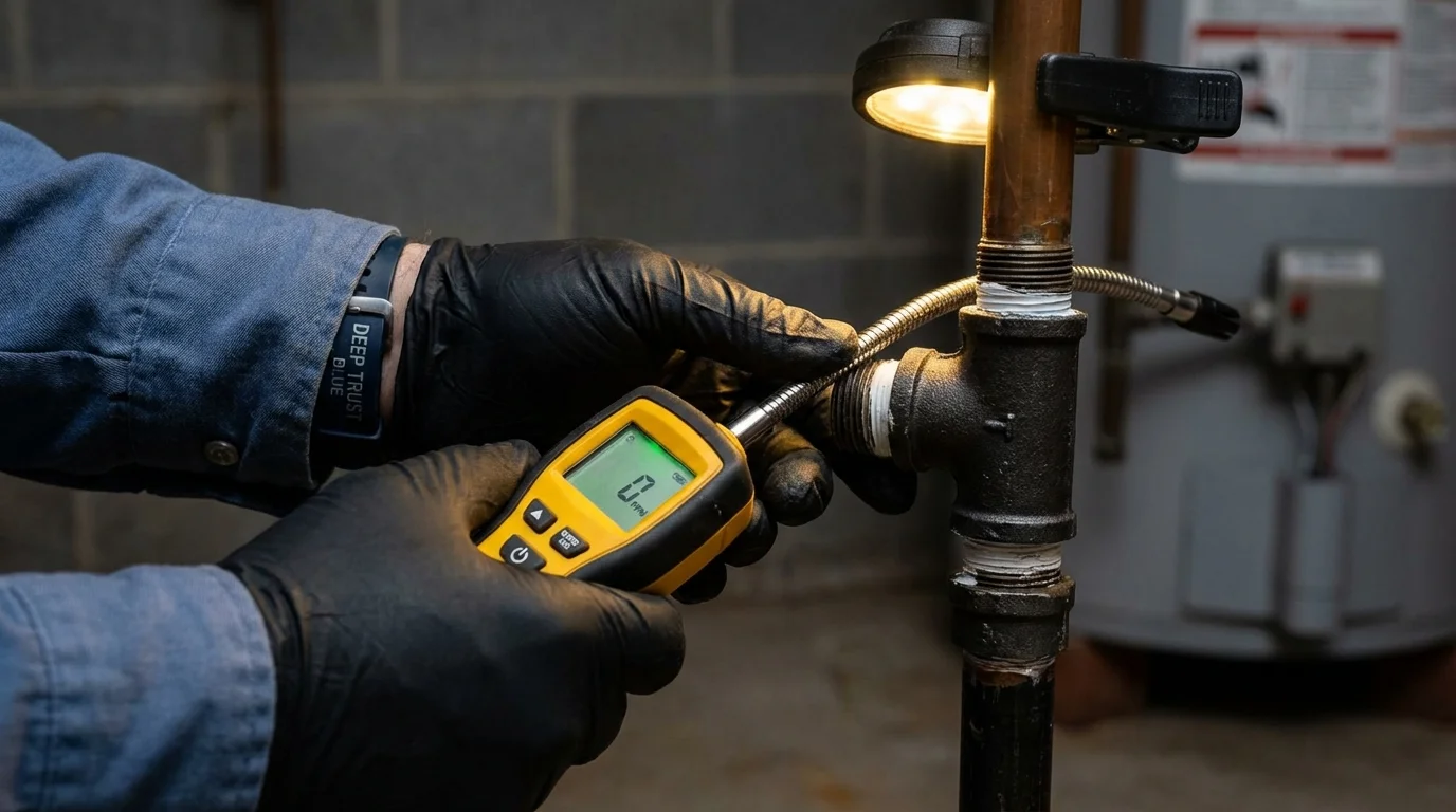 Gas leak detection with electronic sniffer by Johns Plumbing LLC in Obion