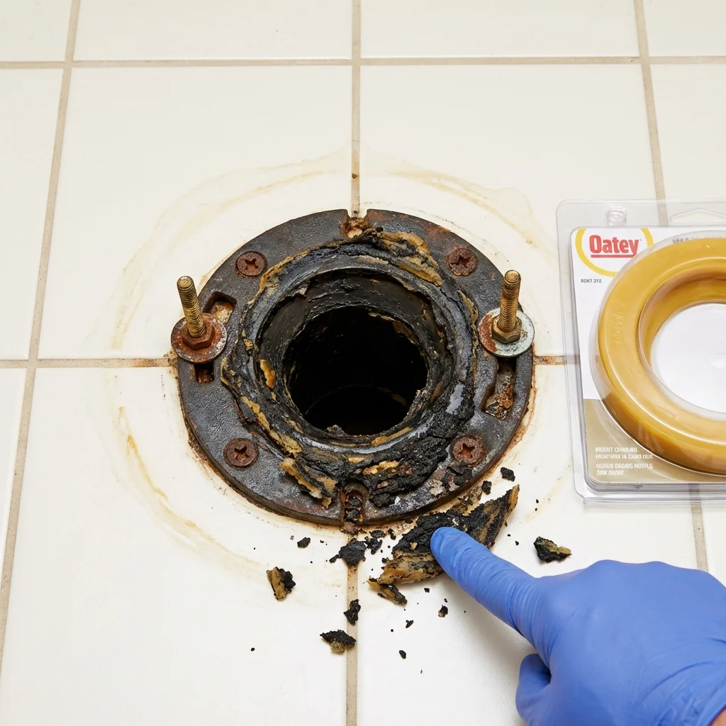 Failed wax ring showing water seepage at the base of a toilet in a Obion, TN home