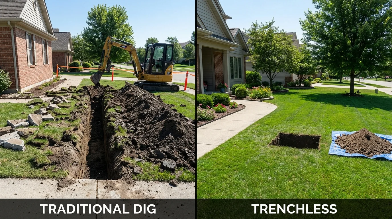Trenchless sewer repair with minimal yard damage versus traditional excavation in Obion, TN